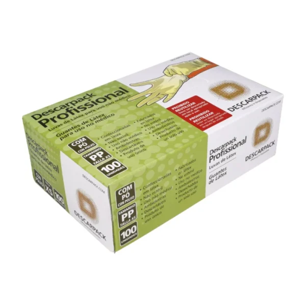 Luva de látex profissional não médica com pó PP Descarpack com 100 unidades