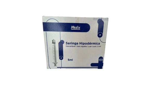 Seringa Hipodérmica Sem Agulha Luer Lock 5ML Caixa 100 unidades Medix
