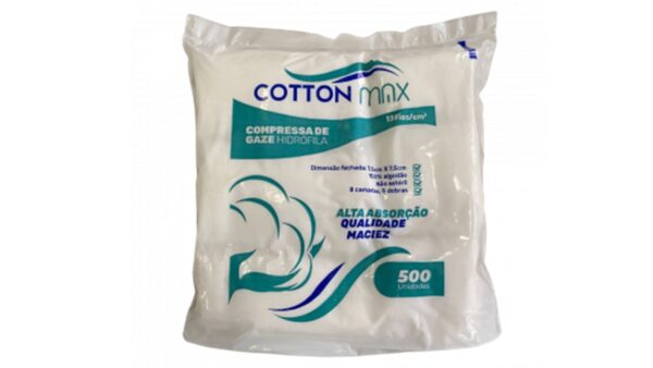 Compressa de Gaze 9 Fios 7,5x7,5 Pacote com 500unidades Cotton Max Erimax