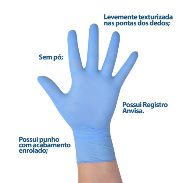 Luva Nitrílica Azul Sem Pó Tamanho M 100 unidades Medix