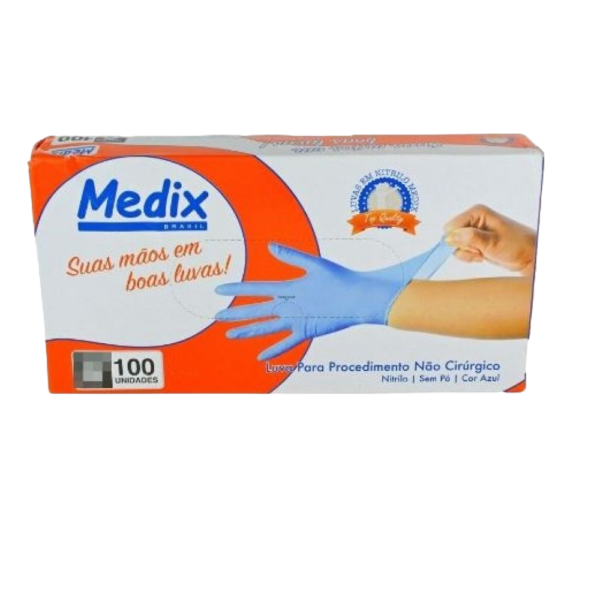 Luva Nitrílica Azul Sem Pó Tamanho M 100 unidades Medix