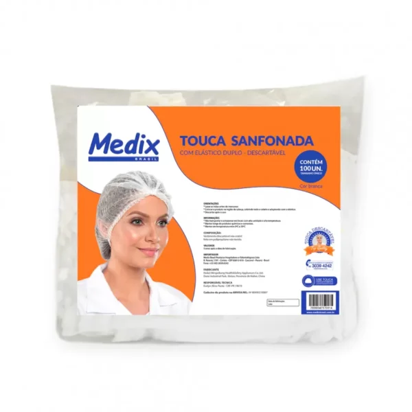 Touca Sanfonada Com Elástico Descartável Branca 100 Unidades Medix